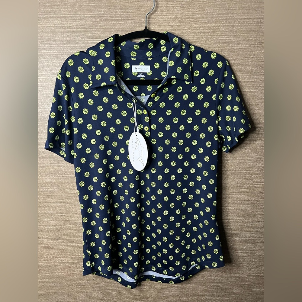 Greg Norman Ladies Navy Collared Golf Tournament Button Up Polo Size Small nwt